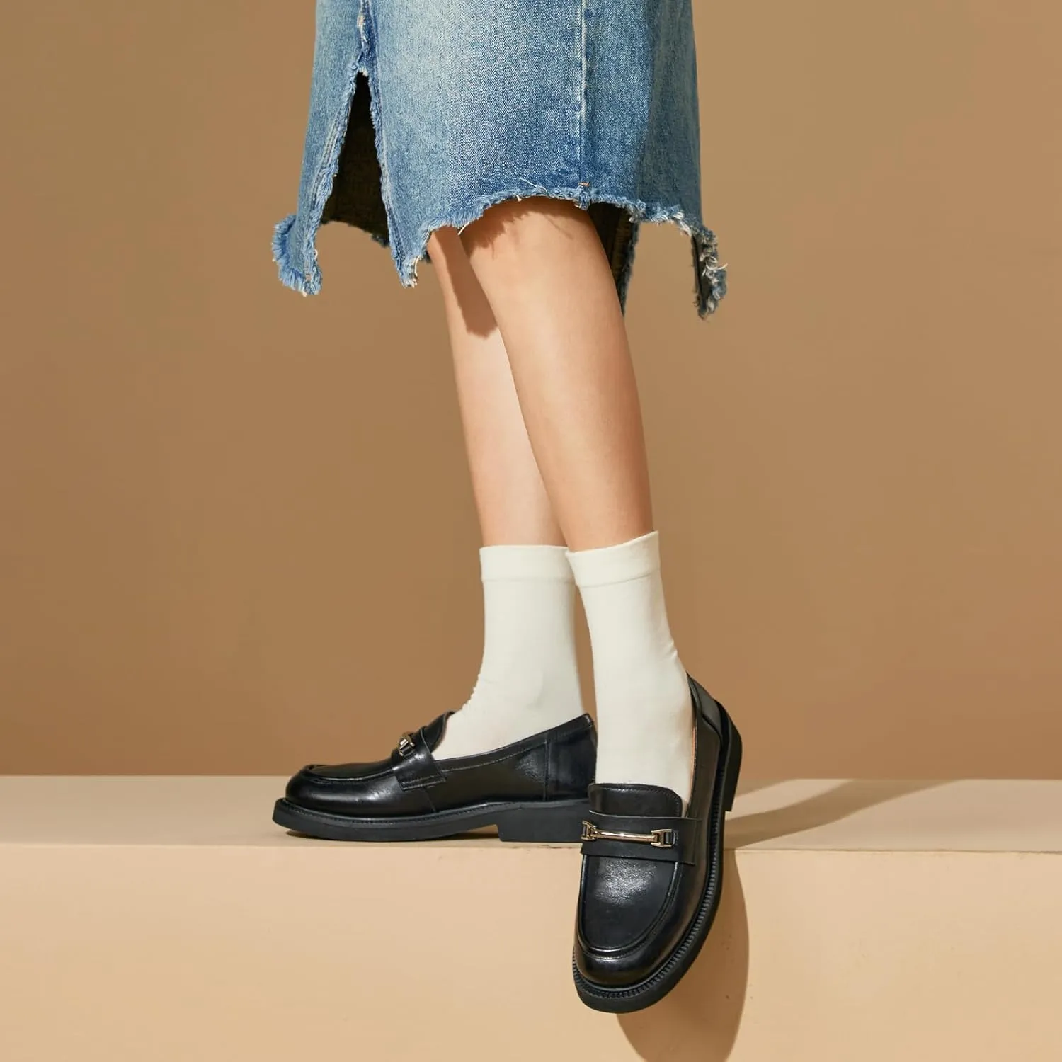 BEAU TODAY Platform Loafers for Women, Chunky Leather Loafers Women, Women’s Slip-on Comfortable Business Casual Round Toe Office Walking Ladies Shoes