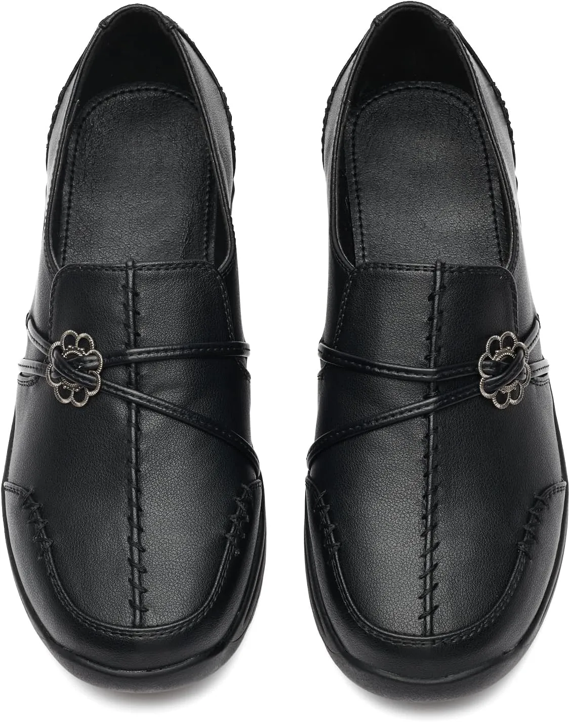 BGSTGUDS Women's Wide Width Loafers Shoes Black Wide Toe Box Dress Shoes Trendy Slip on Casual Penny Loafers, Size 8W