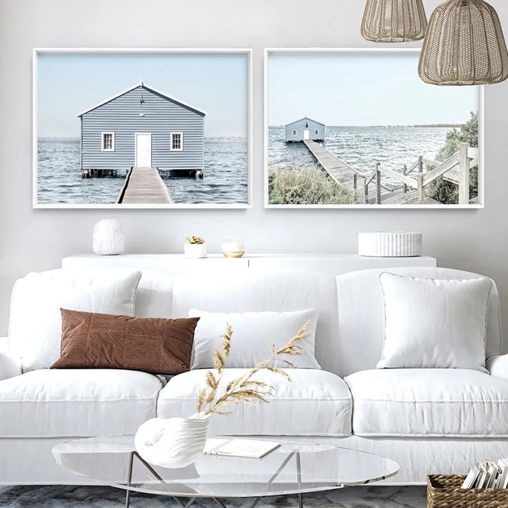 Blue Boat House View - Art Print
