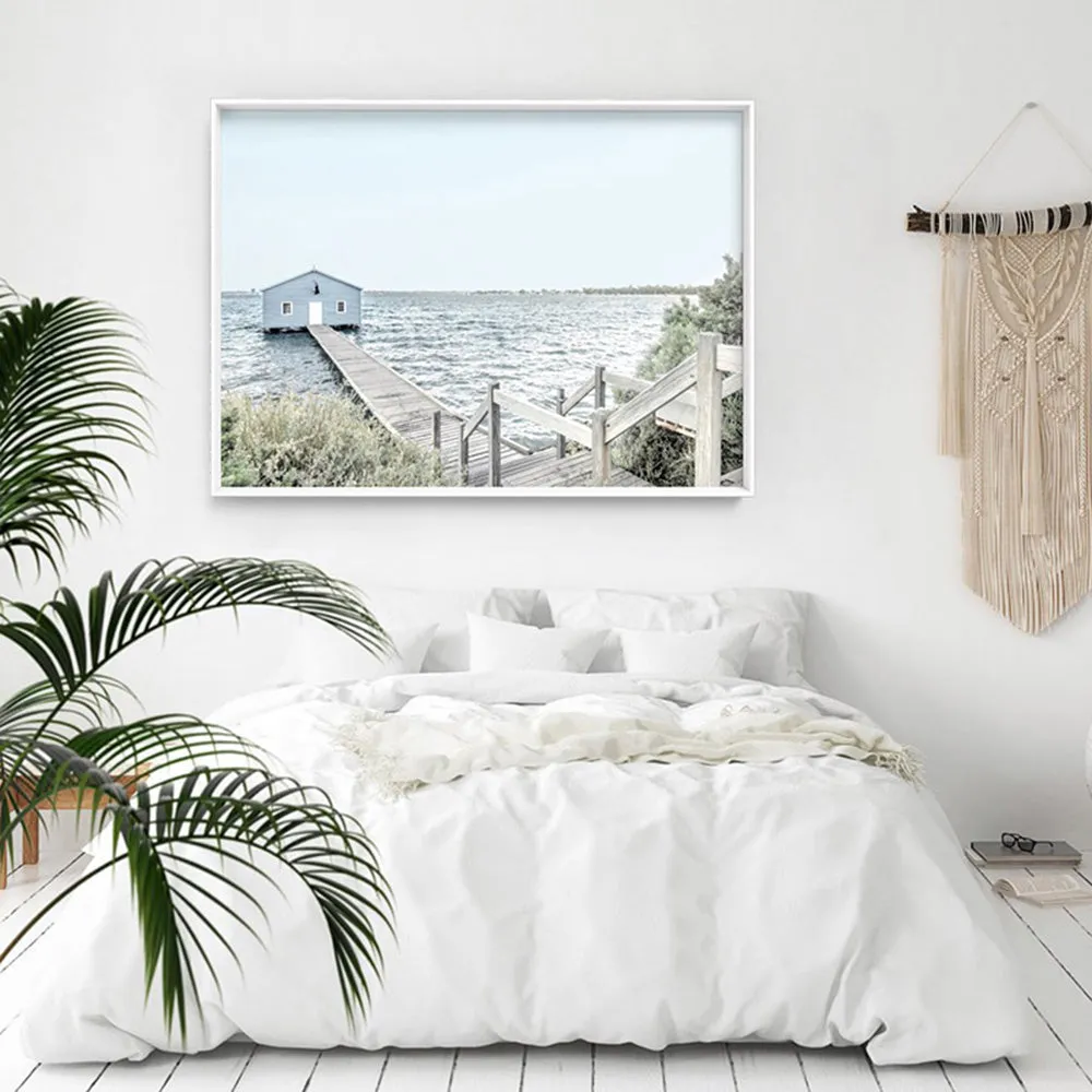 Blue Boat House View - Art Print