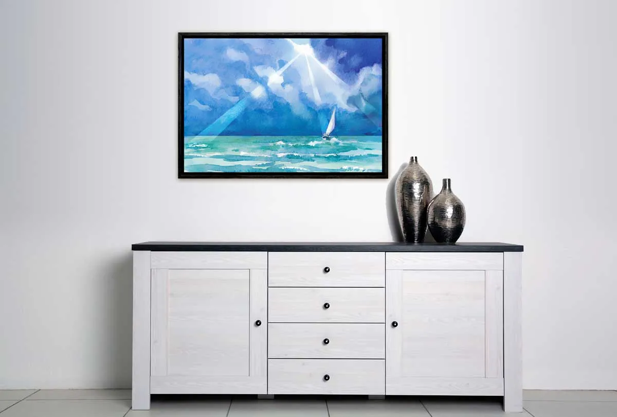 Boat on Stormy Sea Watercolour | Canvas Wall Art Print