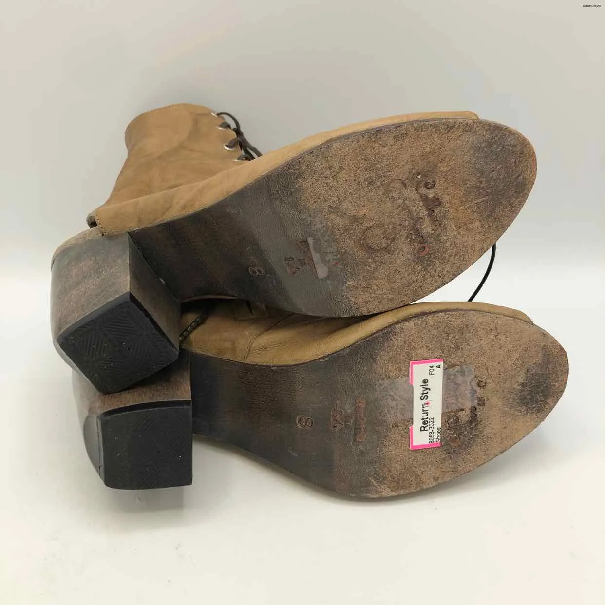 CALLEEN CORDERO Tan Brown Leather USA Made! Laced 3.5" Chunky Heel Shoes