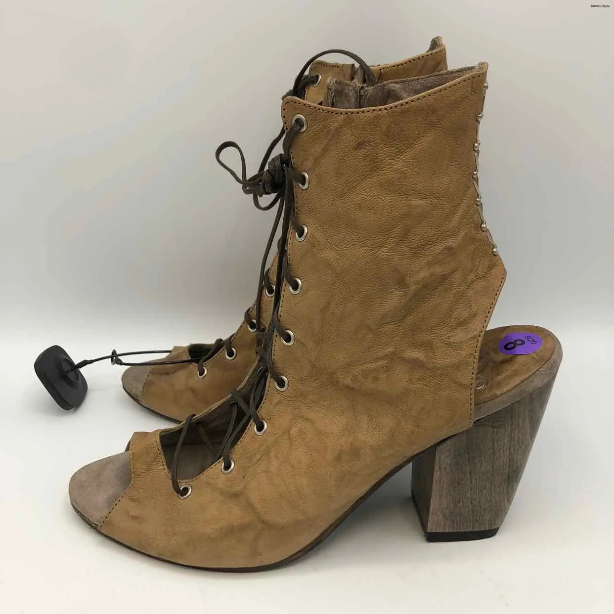 CALLEEN CORDERO Tan Brown Leather USA Made! Laced 3.5" Chunky Heel Shoes
