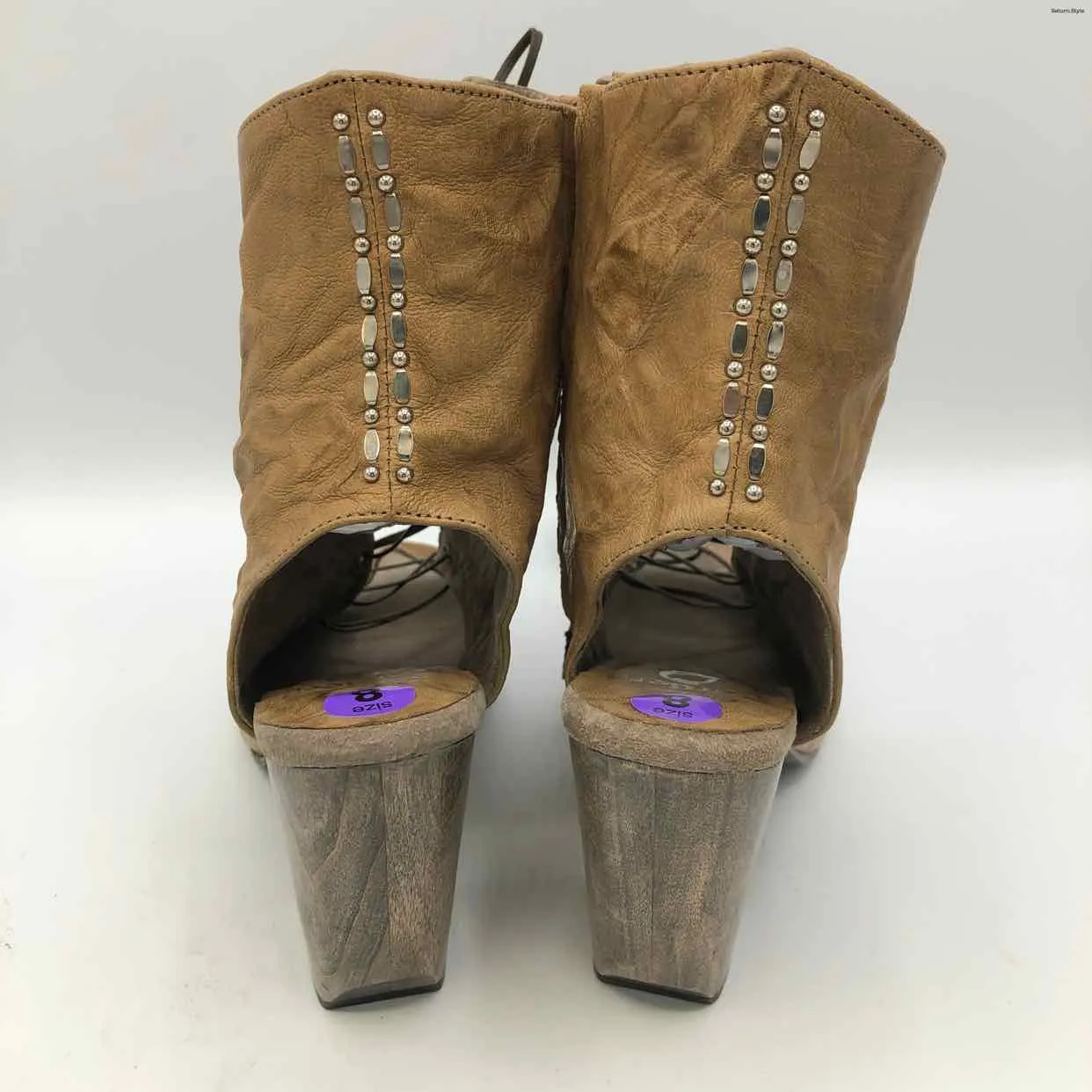 CALLEEN CORDERO Tan Brown Leather USA Made! Laced 3.5" Chunky Heel Shoes