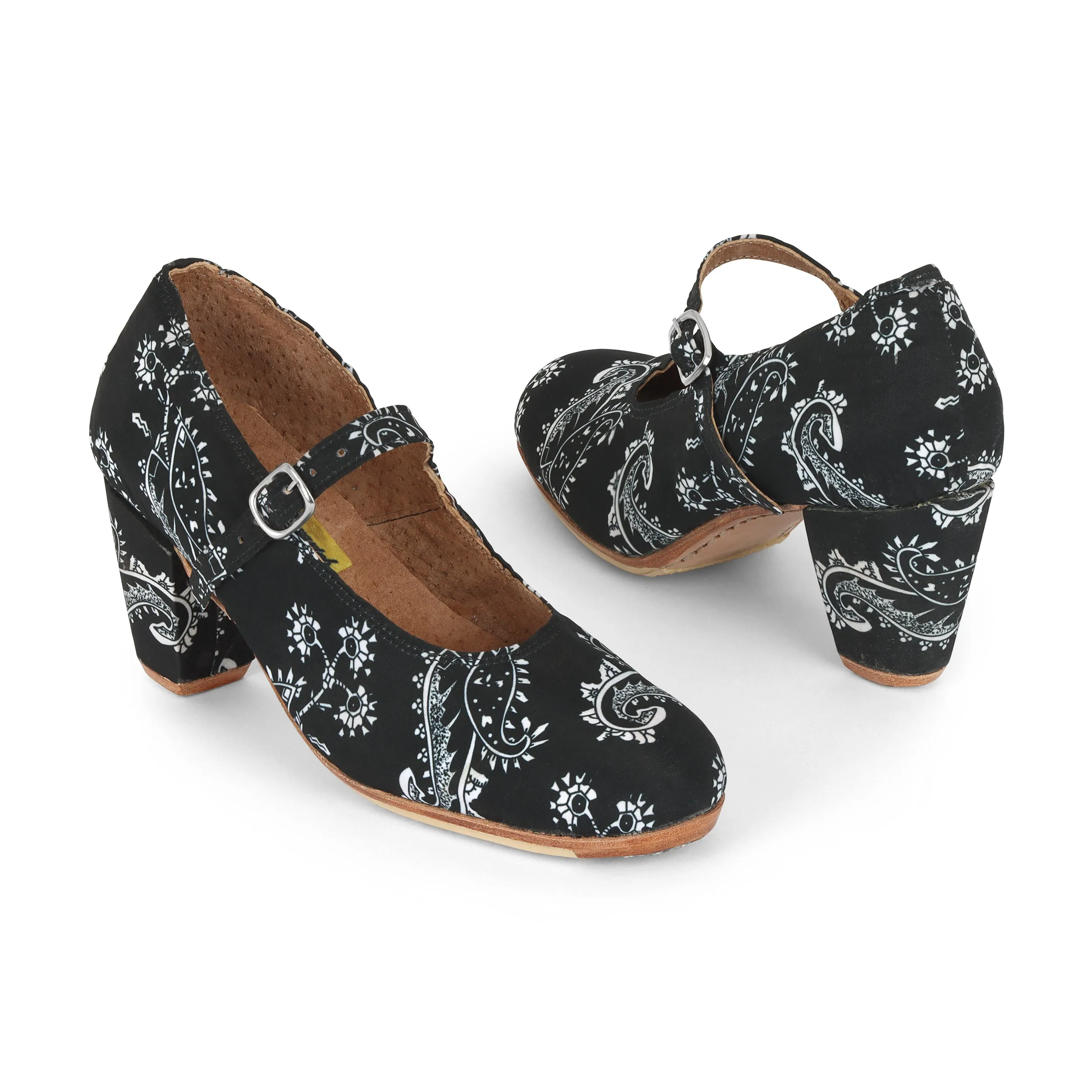 Danzarteb Women's Folklorico Shoes with Nails, Paliacate Fabric, 7cm Heel