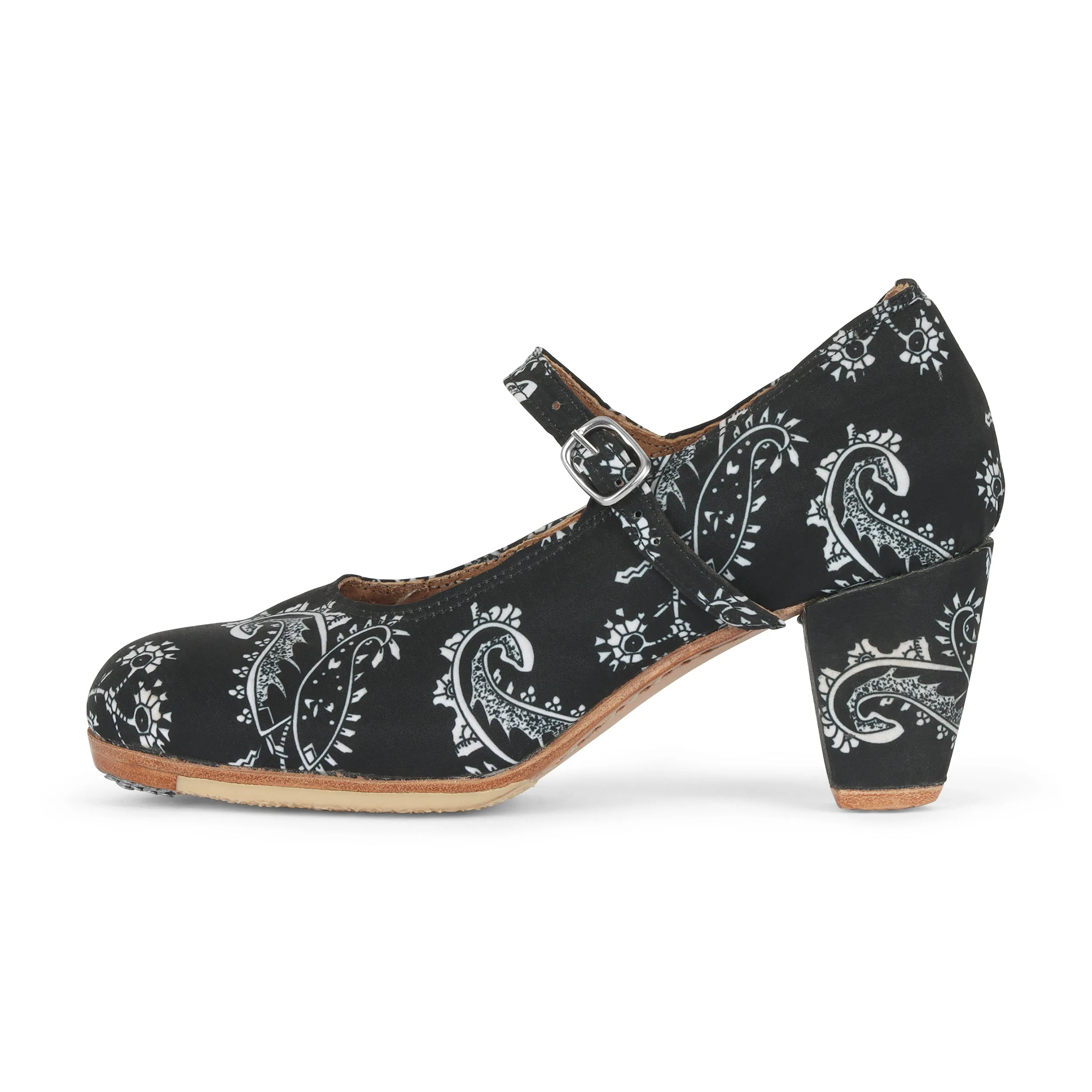 Danzarteb Women's Folklorico Shoes with Nails, Paliacate Fabric, 7cm Heel