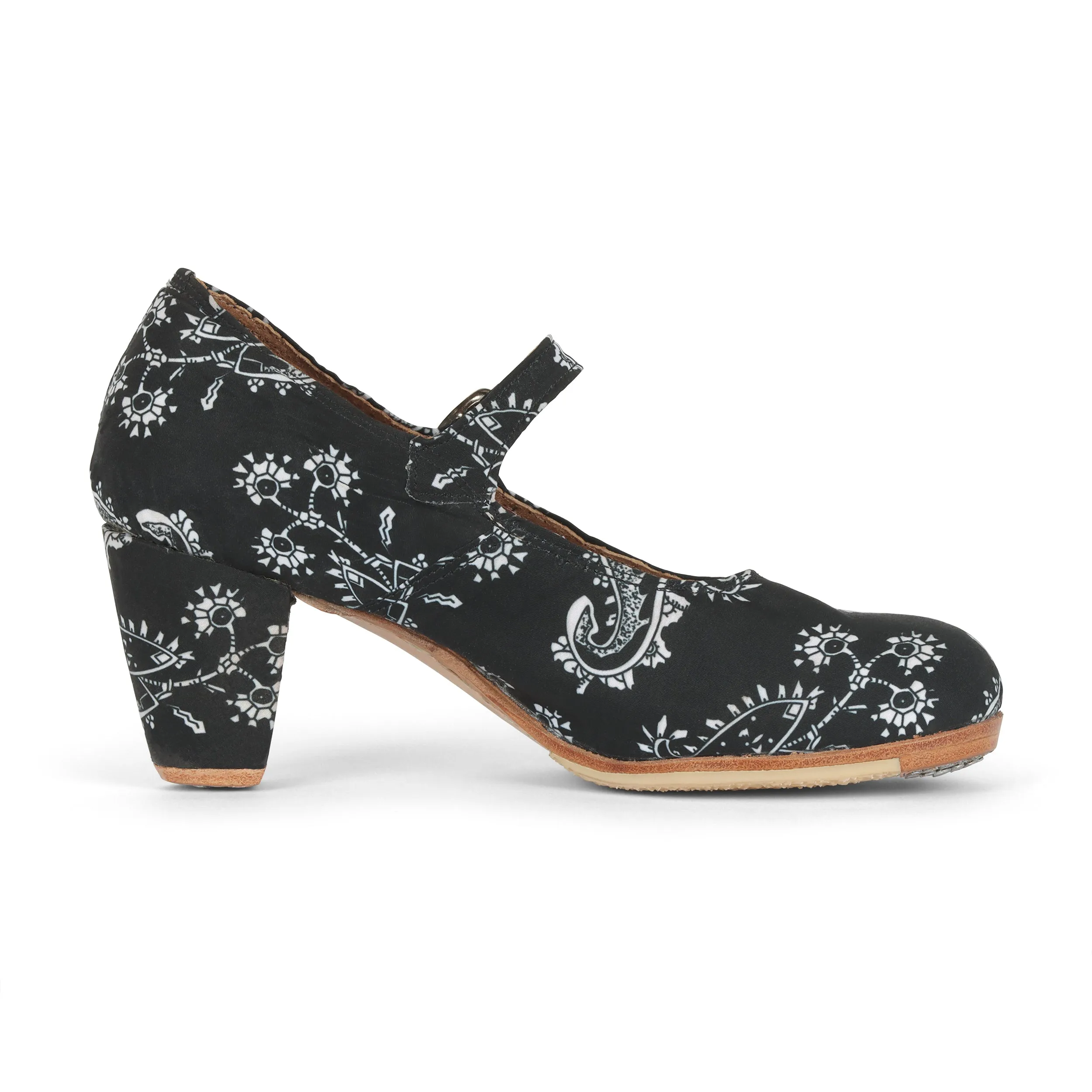 Danzarteb Women's Folklorico Shoes with Nails, Paliacate Fabric, 7cm Heel