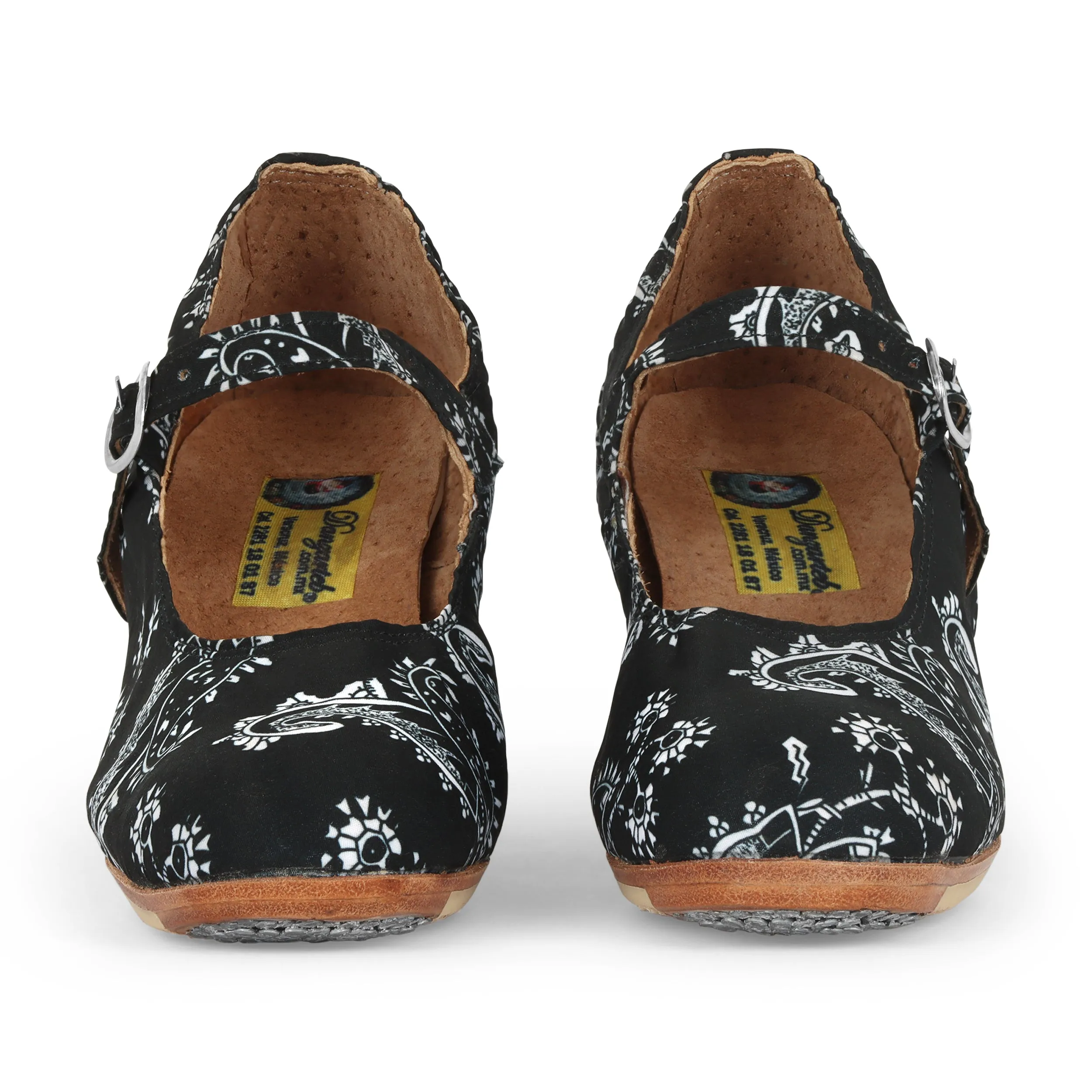 Danzarteb Women's Folklorico Shoes with Nails, Paliacate Fabric, 7cm Heel