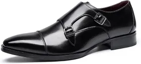 Dress Oxford for Men Slip On Double Monk Strap Cap Toe Leather Non Slip Low Top Anti-Slip Slip Resistant Casual (Color : Black, Size : 7)