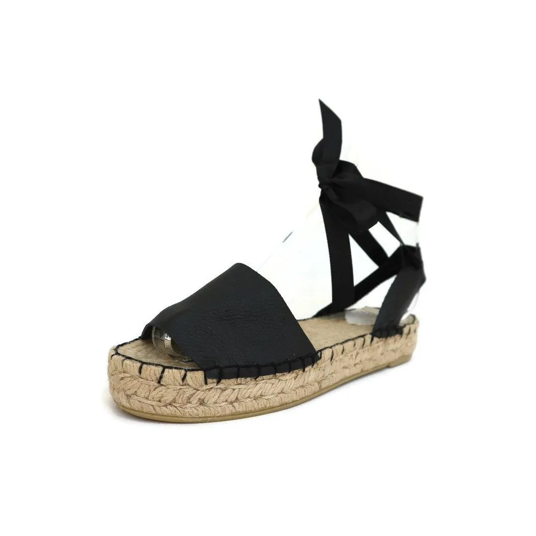 Essential Leather Espadrilles  Sandals - Black - Double Sole