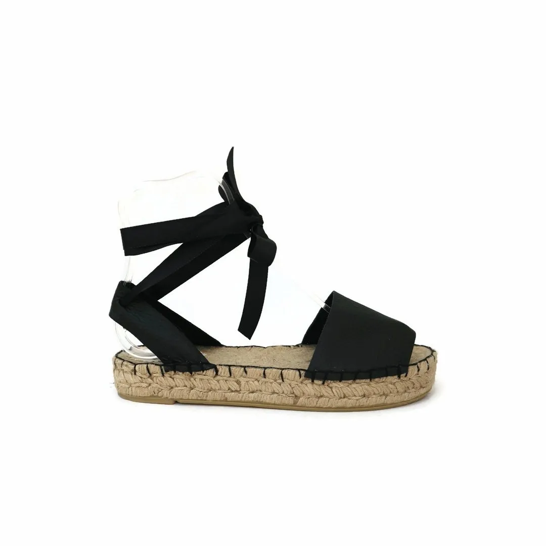 Essential Leather Espadrilles  Sandals - Black - Double Sole