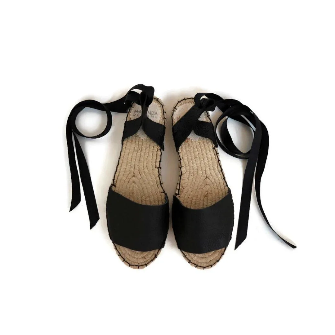Essential Leather Espadrilles  Sandals - Black - Double Sole