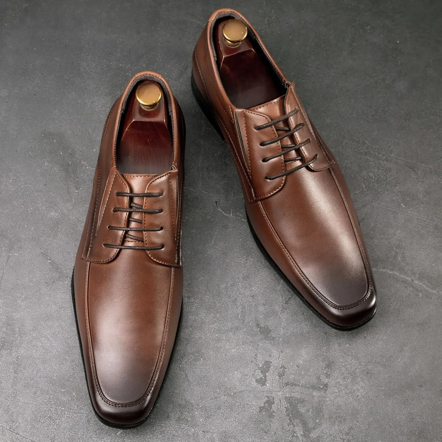 HINDOLA Men's Oxford Dress Leather Shoes Anti-Slip Breathable Commuting Business Shoes Classic Wedding Shoes