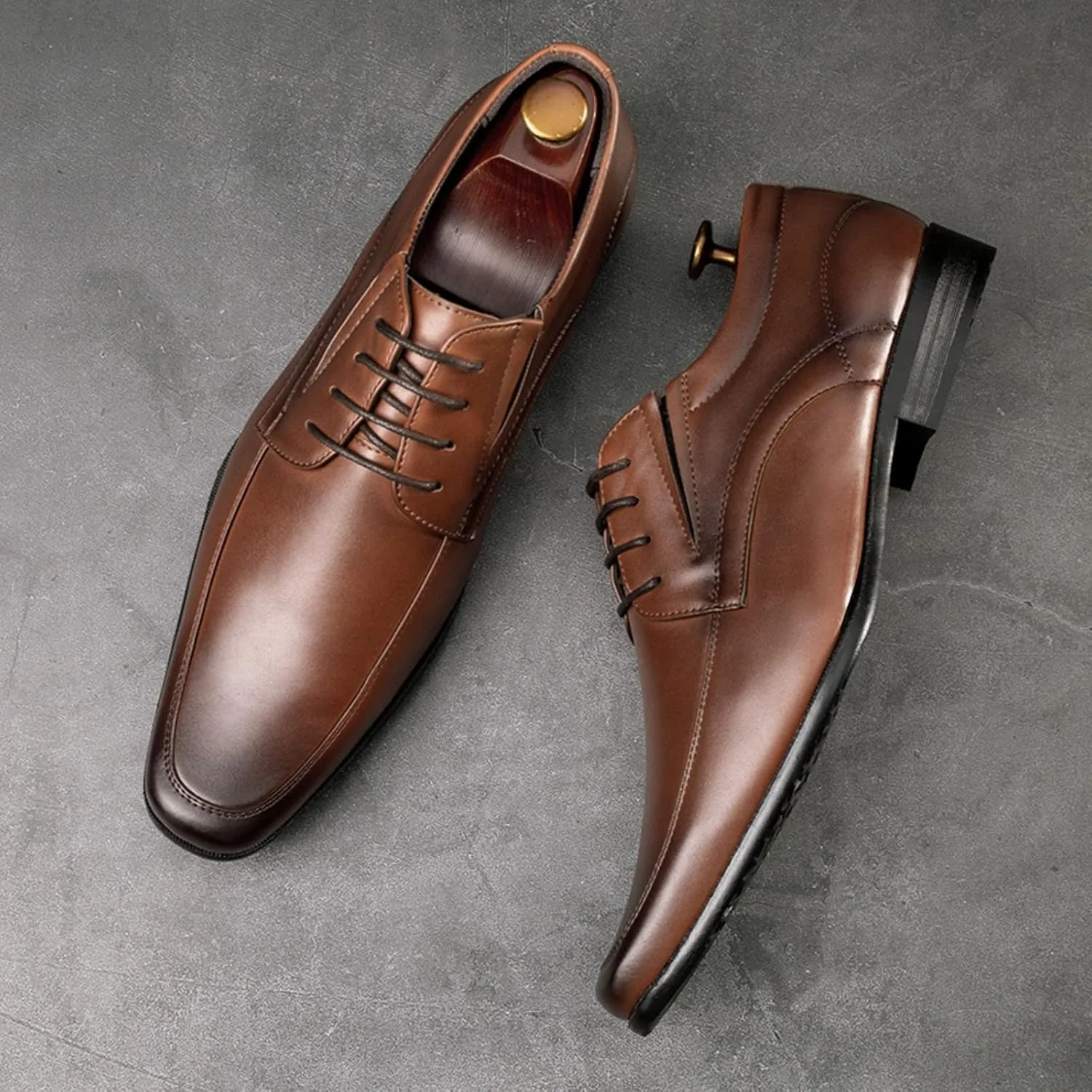 HINDOLA Men's Oxford Dress Leather Shoes Anti-Slip Breathable Commuting Business Shoes Classic Wedding Shoes