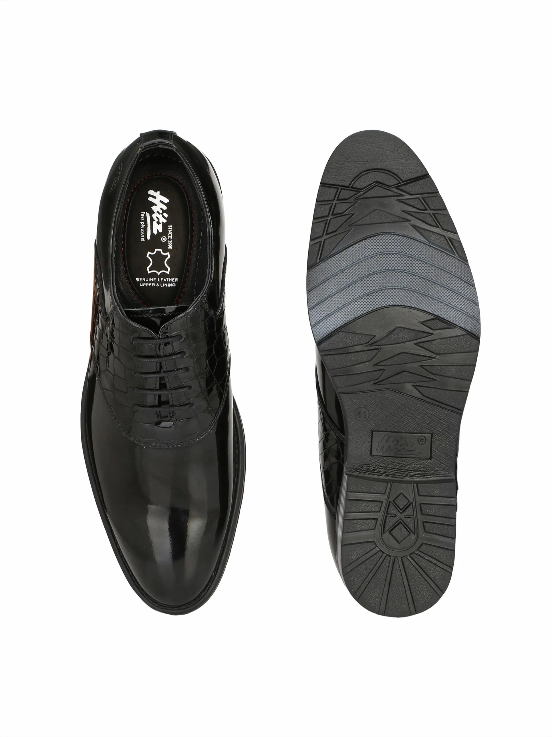 Hitz Men's Black Leather Lace up Formal Shoes