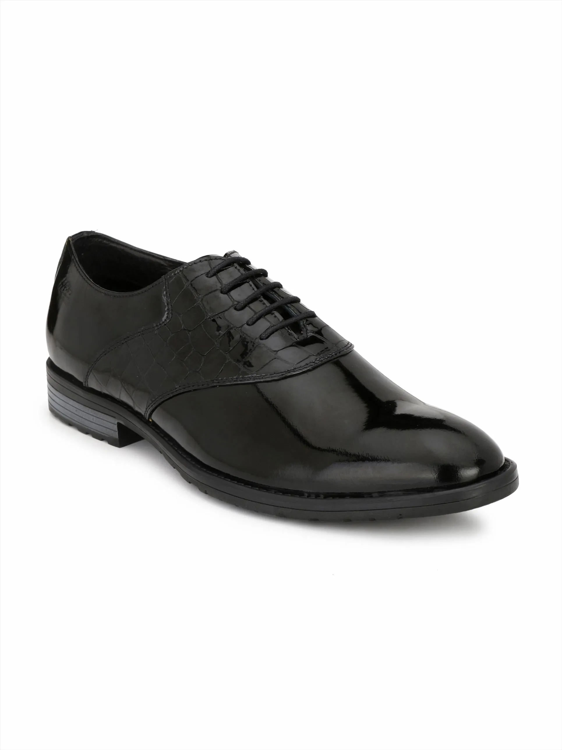 Hitz Men's Black Leather Lace up Formal Shoes