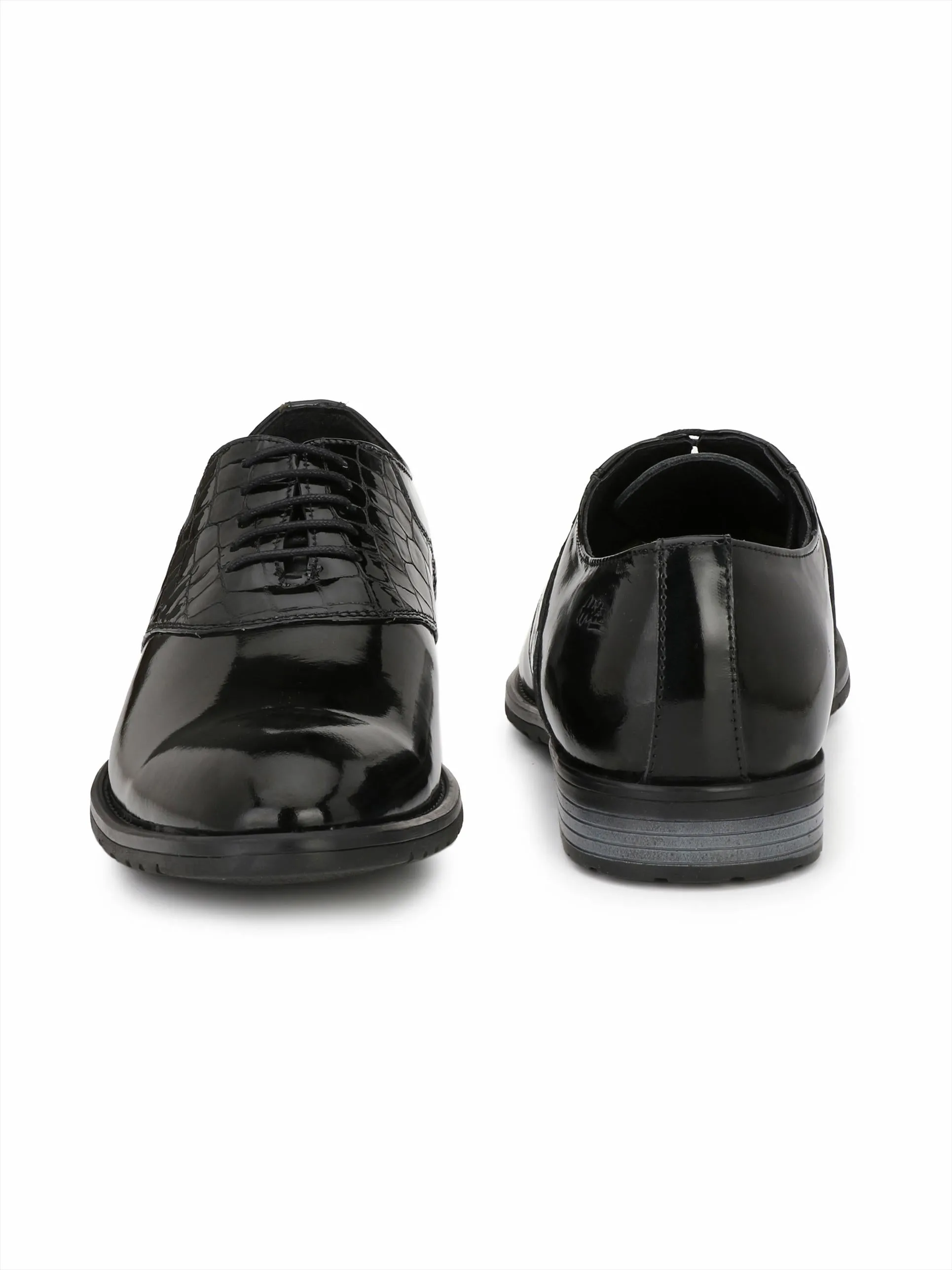 Hitz Men's Black Leather Lace up Formal Shoes
