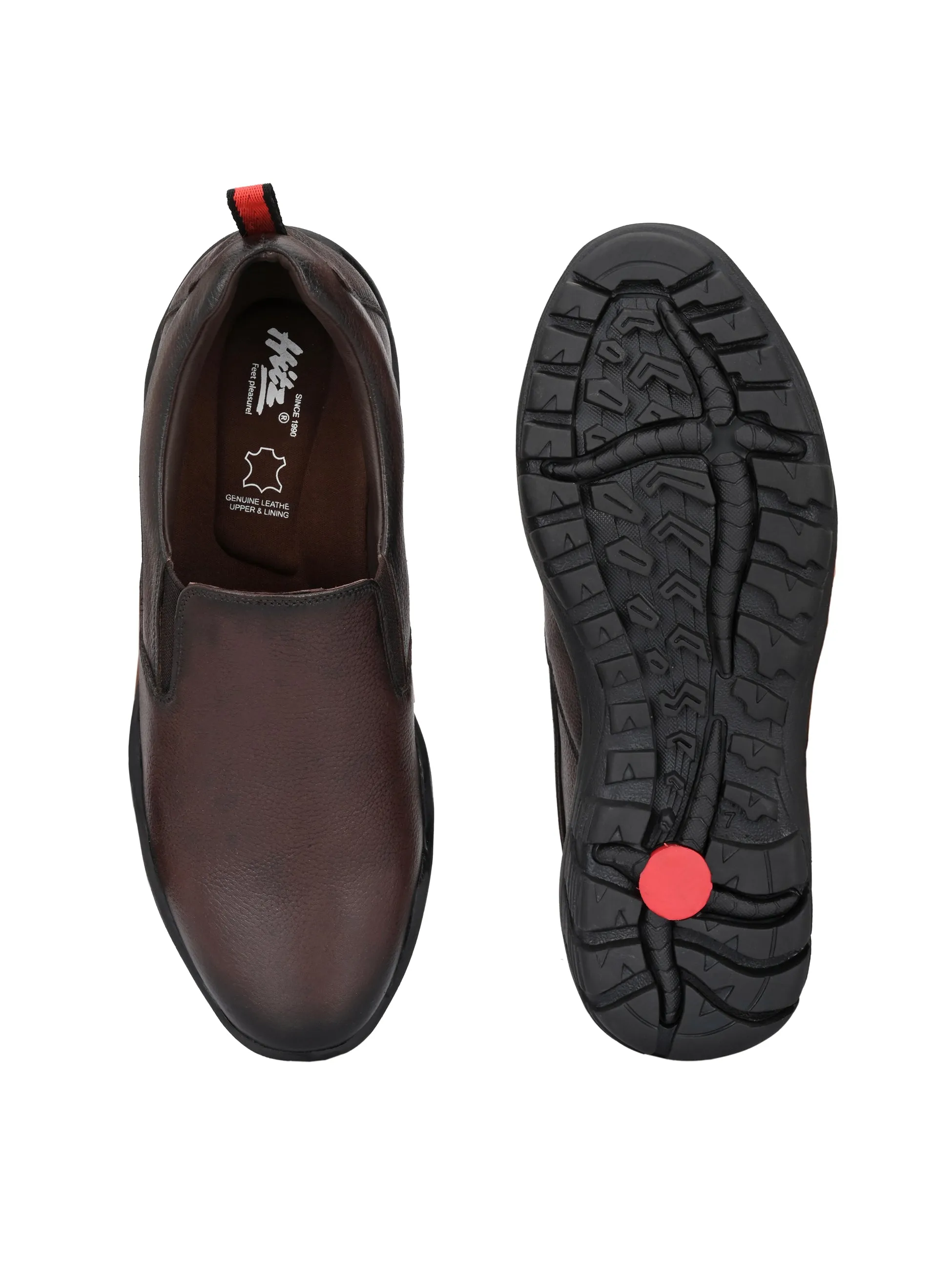 Hitz Men's Brown Leather Slip-On Formal Shoes