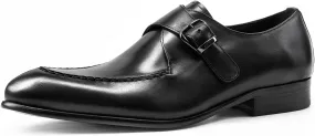 HOOENG Oxford Dress Shoes for Men Slip On Pointed Toe Genuine Leather Split Toe Monk Strap Block Heel Slip Resistant Anti-Slip Rubber Sole Casual(Black,8)