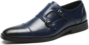 HOOENG Oxford Shoes for Men Slip on Monk Strap Cap Toe Black Burnished Toe PU Leather Anti-Slip Block Heel Rubber Sole Outdoor (Color : Blue, Size : 10.5)