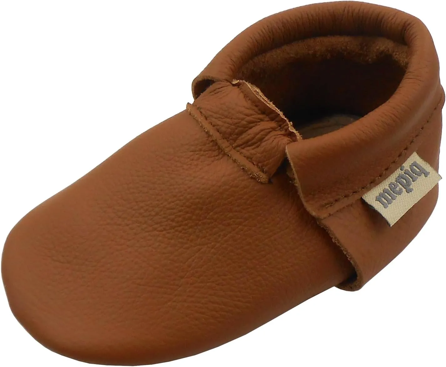 Infant Baby Moccasins with Rubber Sole - Soft Leather Anti Slip Crib Walking Baby Shoes Brown