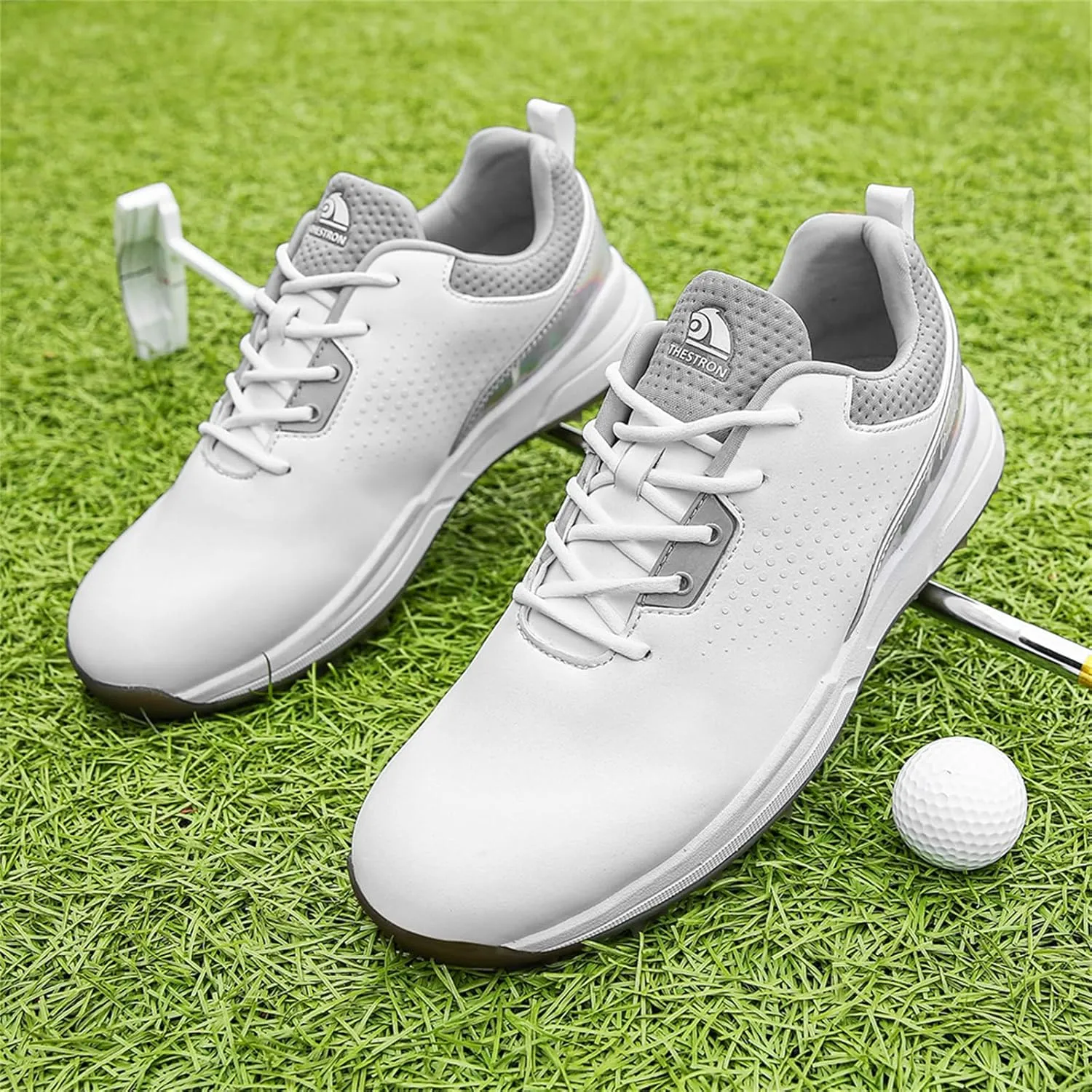 JiuQing Golf Shoes Mens Spikeless Professional Leather Golfing Trainers Outdoor Anti Slip Walking Shoes