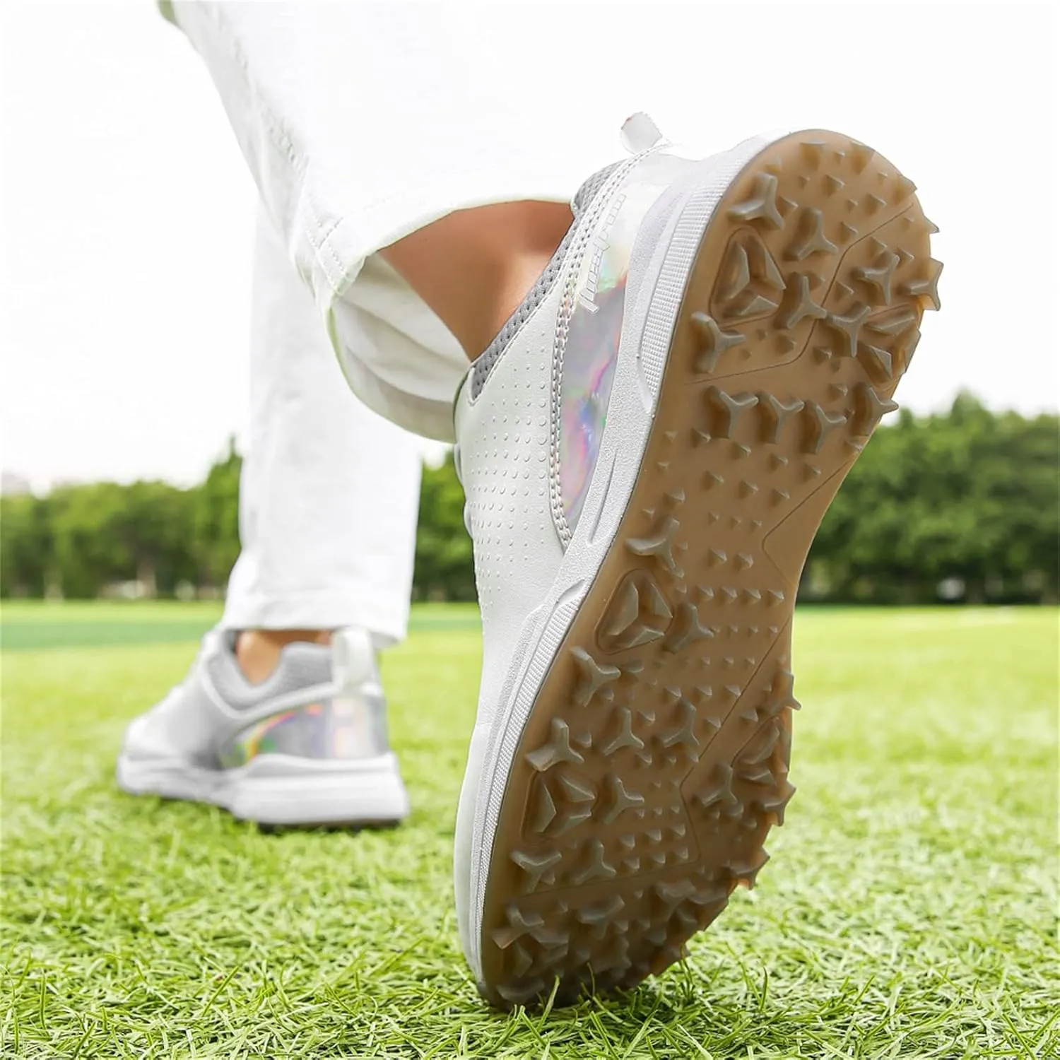 JiuQing Golf Shoes Mens Spikeless Professional Leather Golfing Trainers Outdoor Anti Slip Walking Shoes