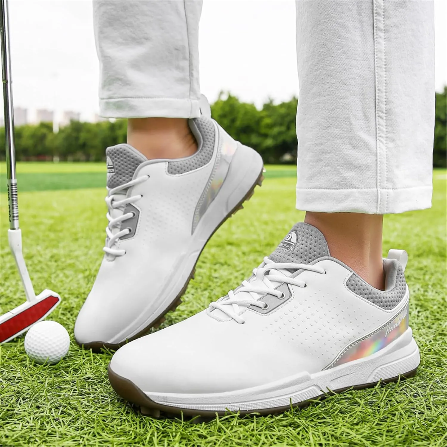JiuQing Golf Shoes Mens Spikeless Professional Leather Golfing Trainers Outdoor Anti Slip Walking Shoes