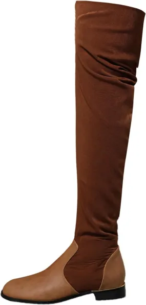 Knee Length Boots for Women's New European and Large Size Boots for Women's Foreign Trade Suede Stitching Thick Heels Fashion Boots Thigh High Platform Boots for Women