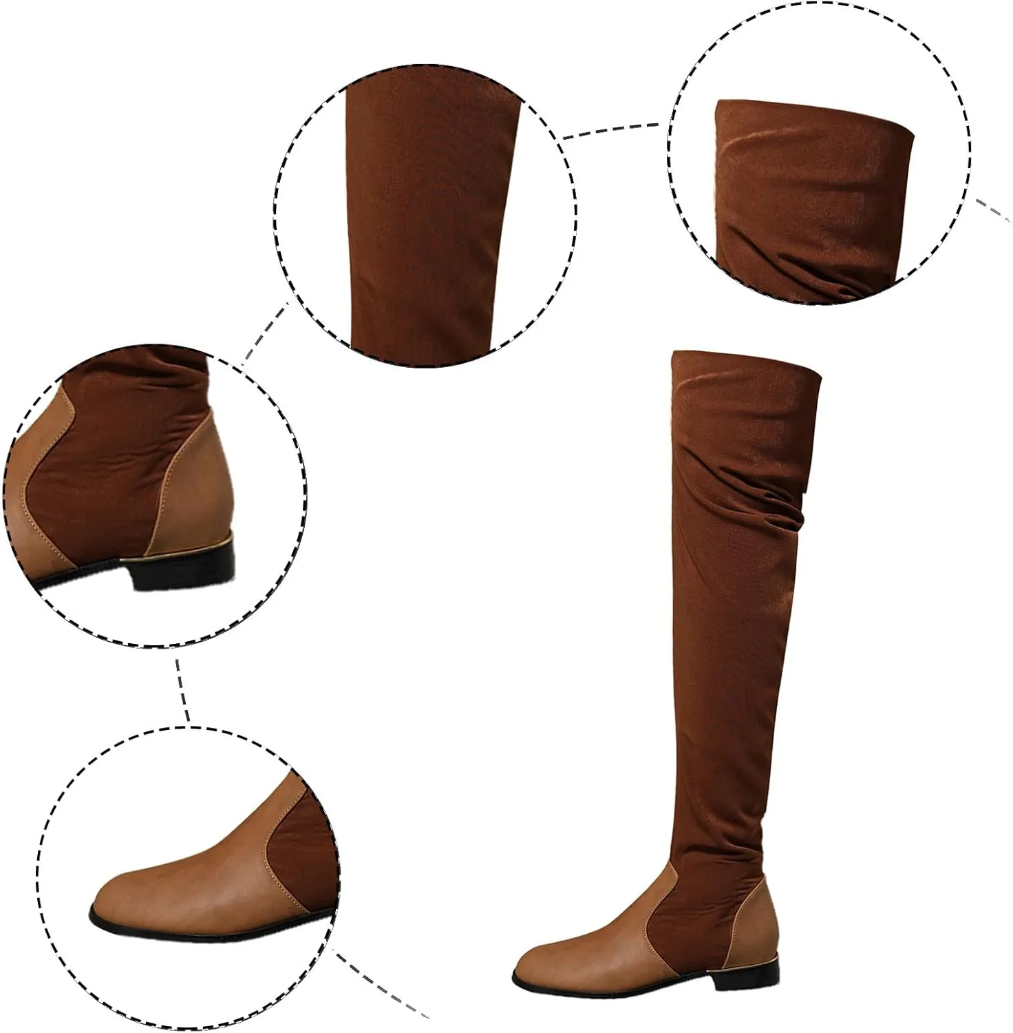 Knee Length Boots for Women's New European and Large Size Boots for Women's Foreign Trade Suede Stitching Thick Heels Fashion Boots Thigh High Platform Boots for Women