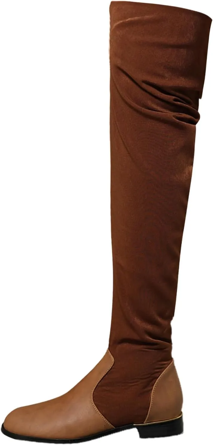Knee Length Boots for Women's New European and Large Size Boots for Women's Foreign Trade Suede Stitching Thick Heels Fashion Boots Thigh High Platform Boots for Women