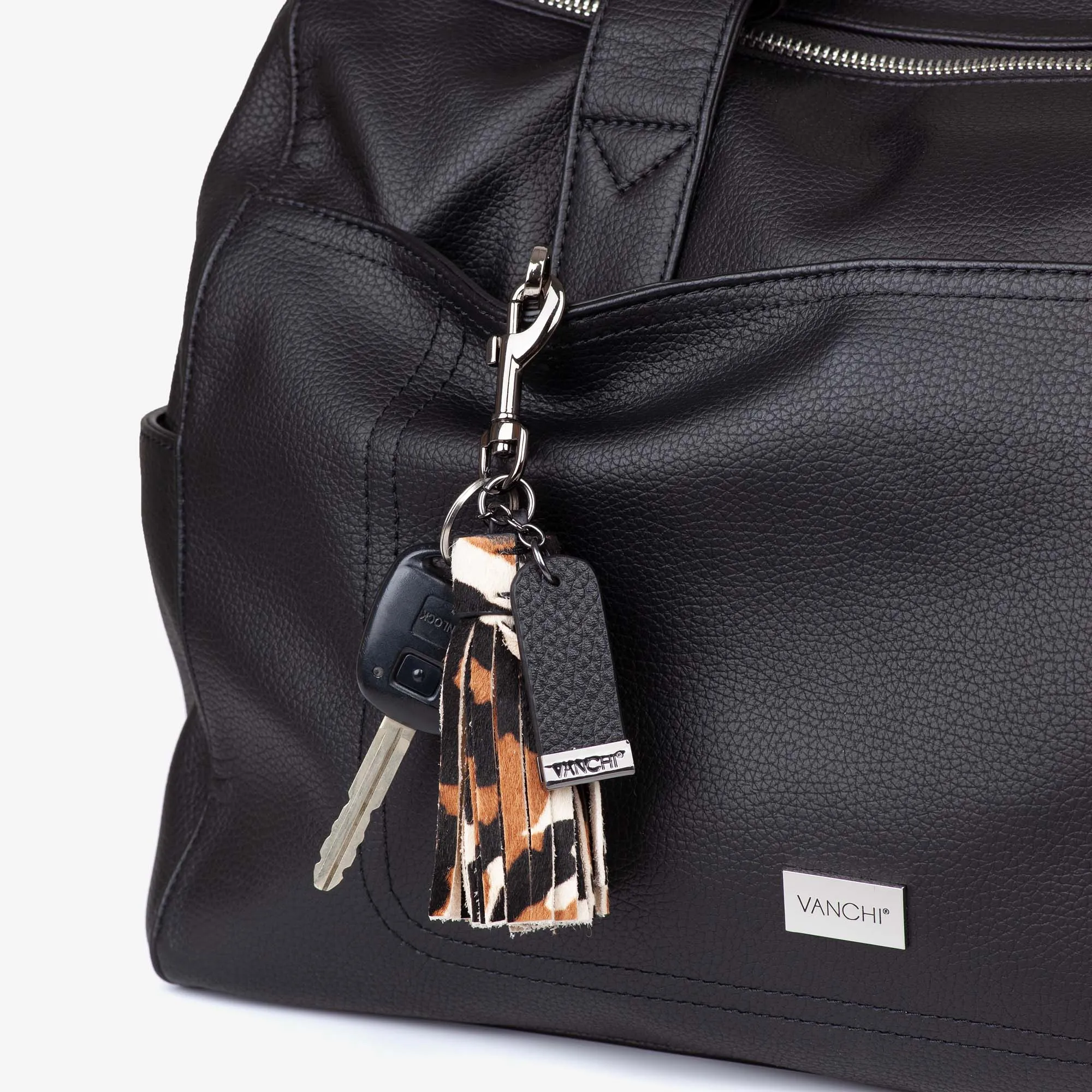 Leather Key Ring/ Bag Tassel  Black Mini Card Wallet