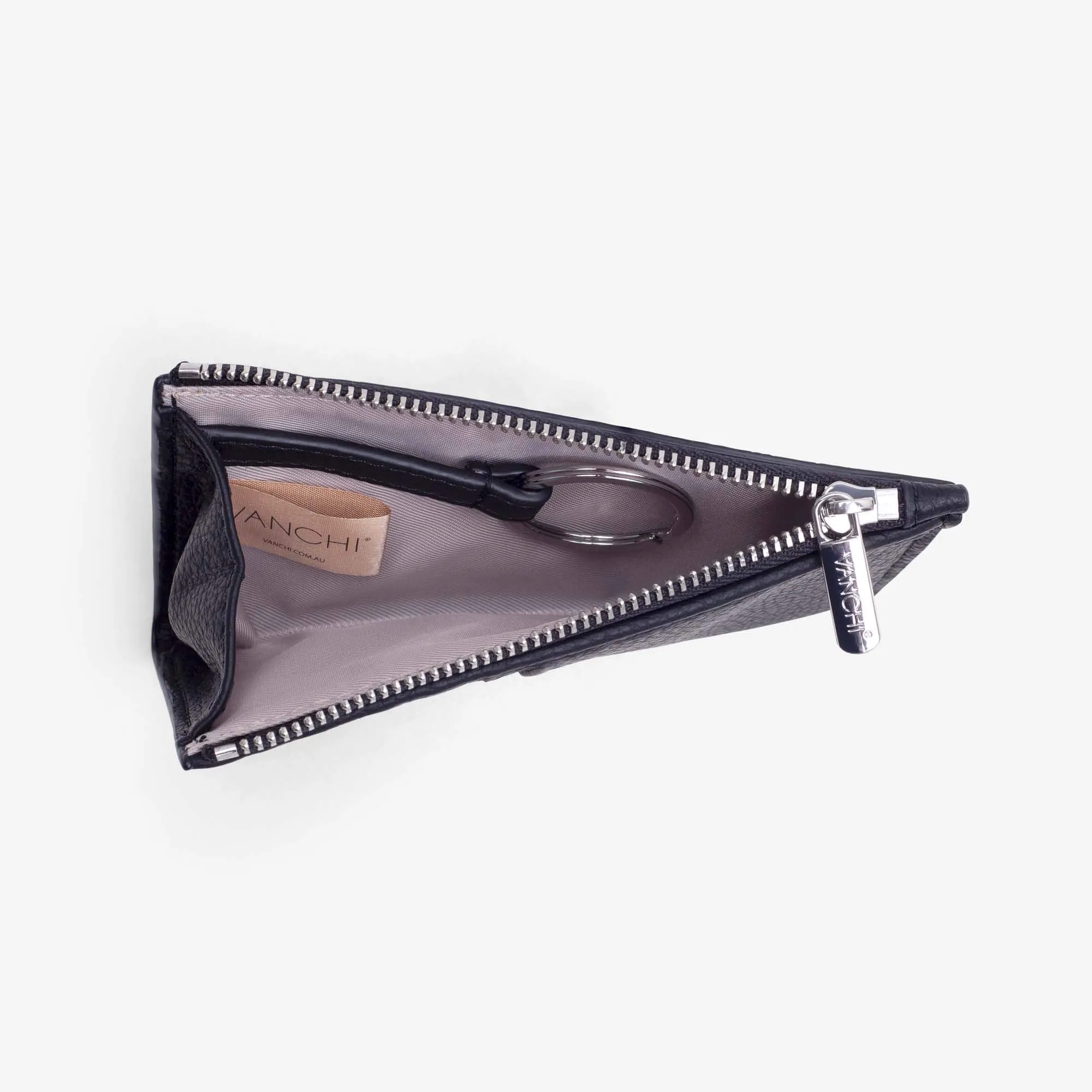 Leather Key Ring/ Bag Tassel  Black Mini Card Wallet
