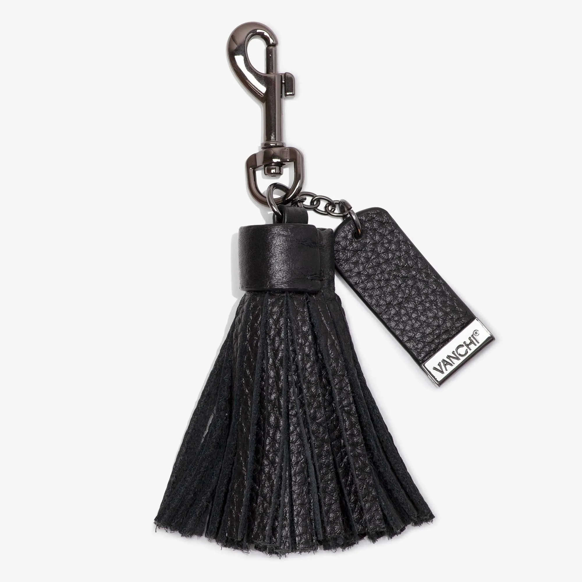 Leather Key Ring/ Bag Tassel  Black Mini Card Wallet