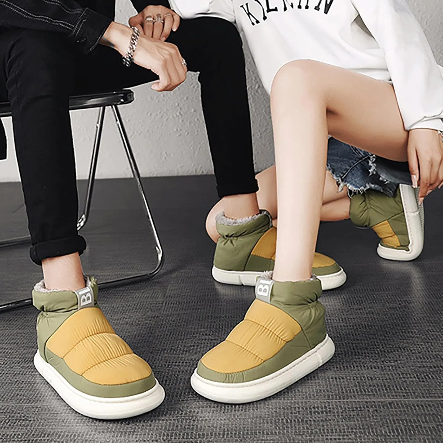 Men Boots for Snow Feather Cloth Bread Shoes Parent Child Model Outer Wear Winter Padded Cotton Shoes