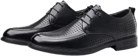 Men's Black Leather Platform Chunky Slip-On Penny Derby Men's Cutout Mesh Handmade Flat Casual Oxfords