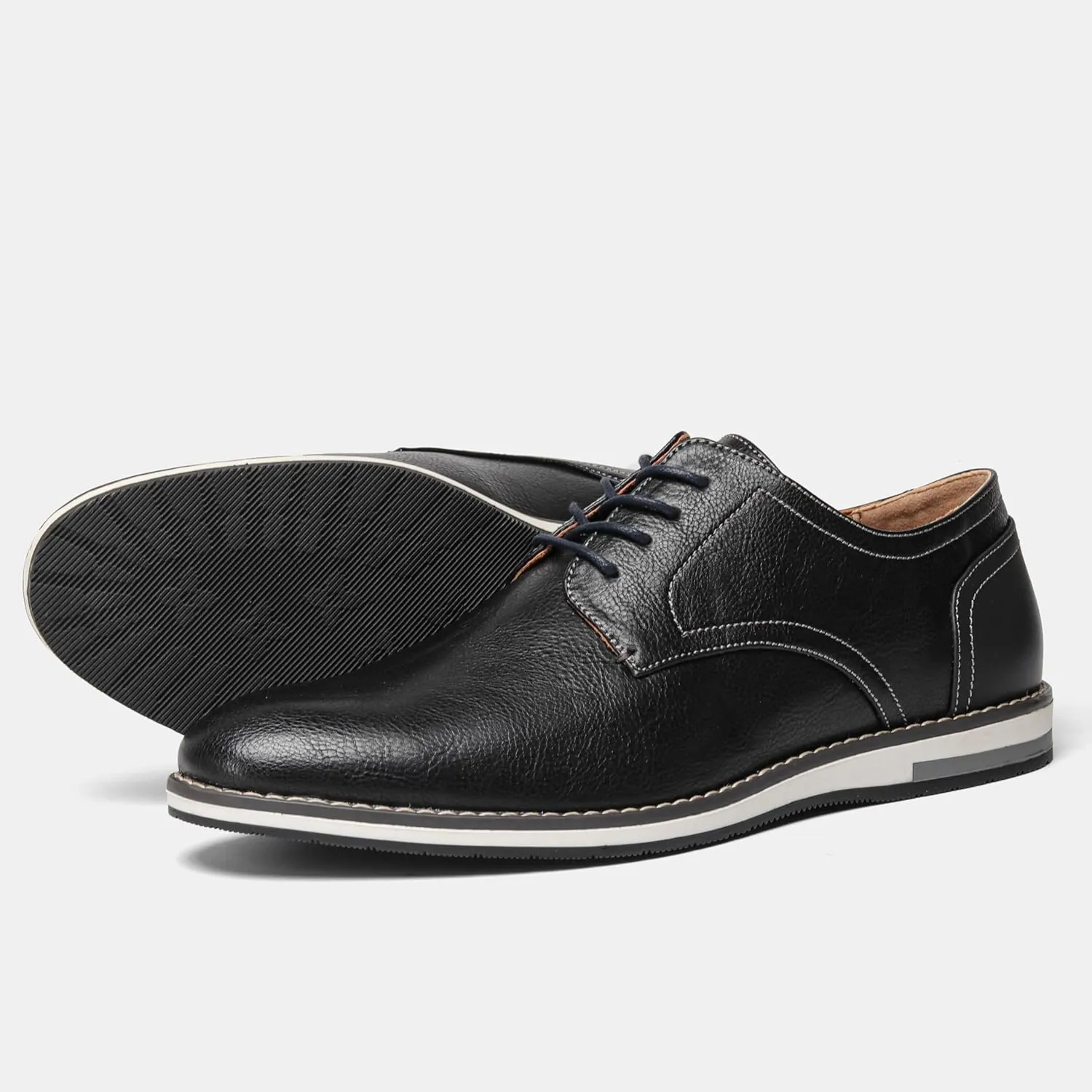 Men's Comfortable Dress Shoes, Flat Non Slip Casual Derby Oxford Shoes, Leather Stitching Lace-up Business Sneakers