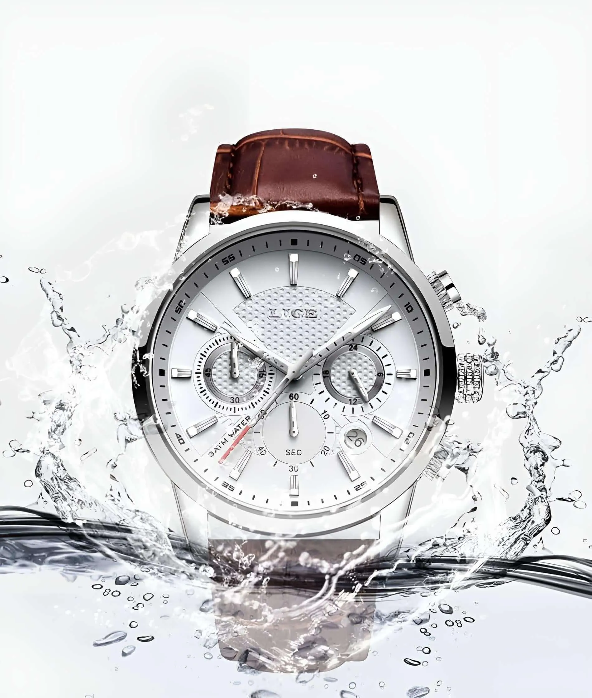 Men's Leather Chronograph Waterproof Watch