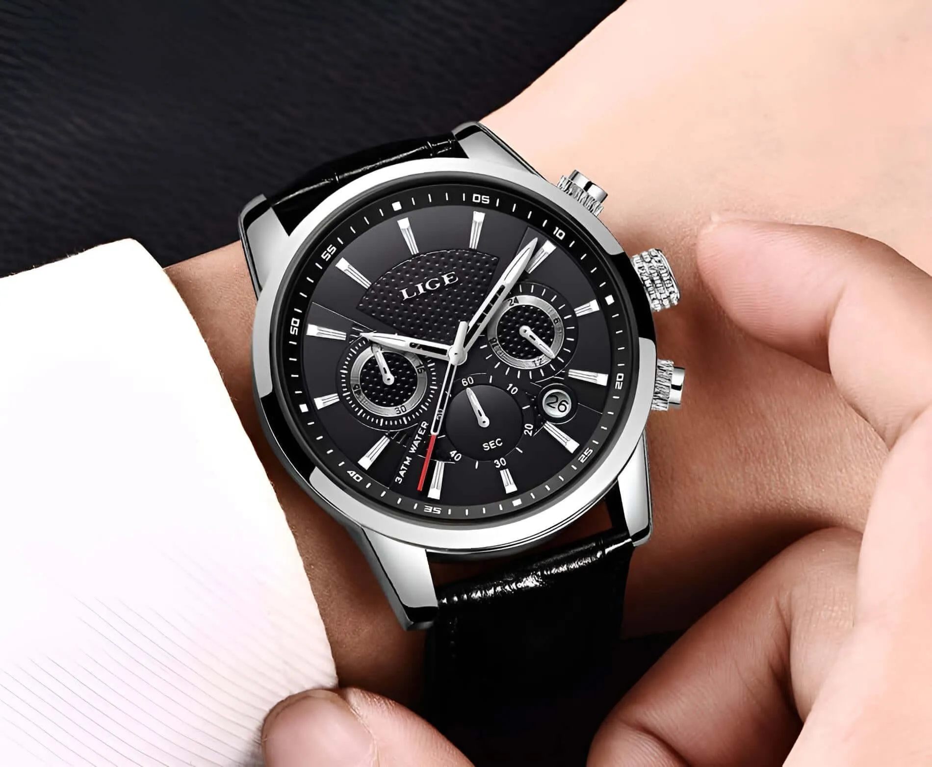 Men's Leather Chronograph Waterproof Watch