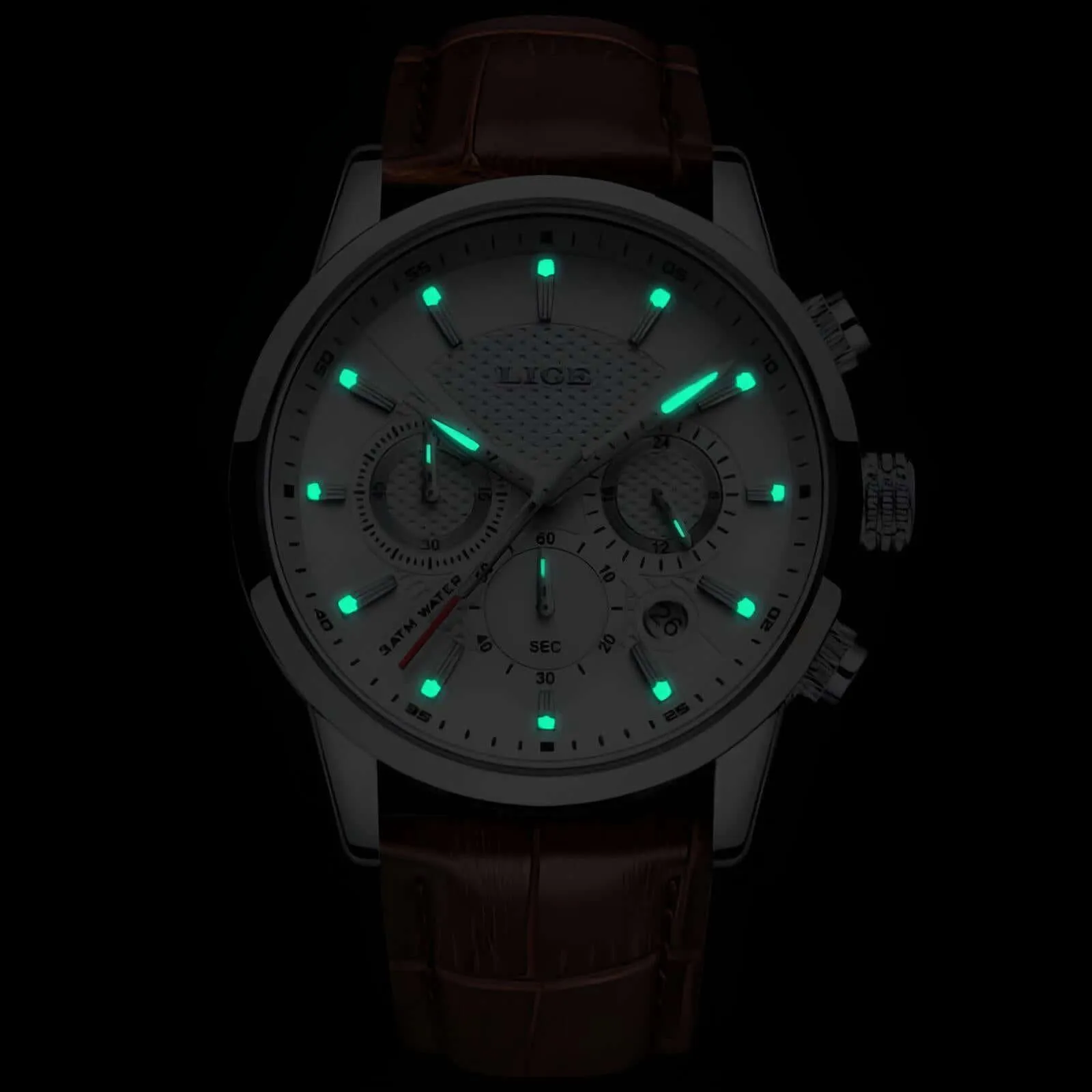 Men's Leather Chronograph Waterproof Watch