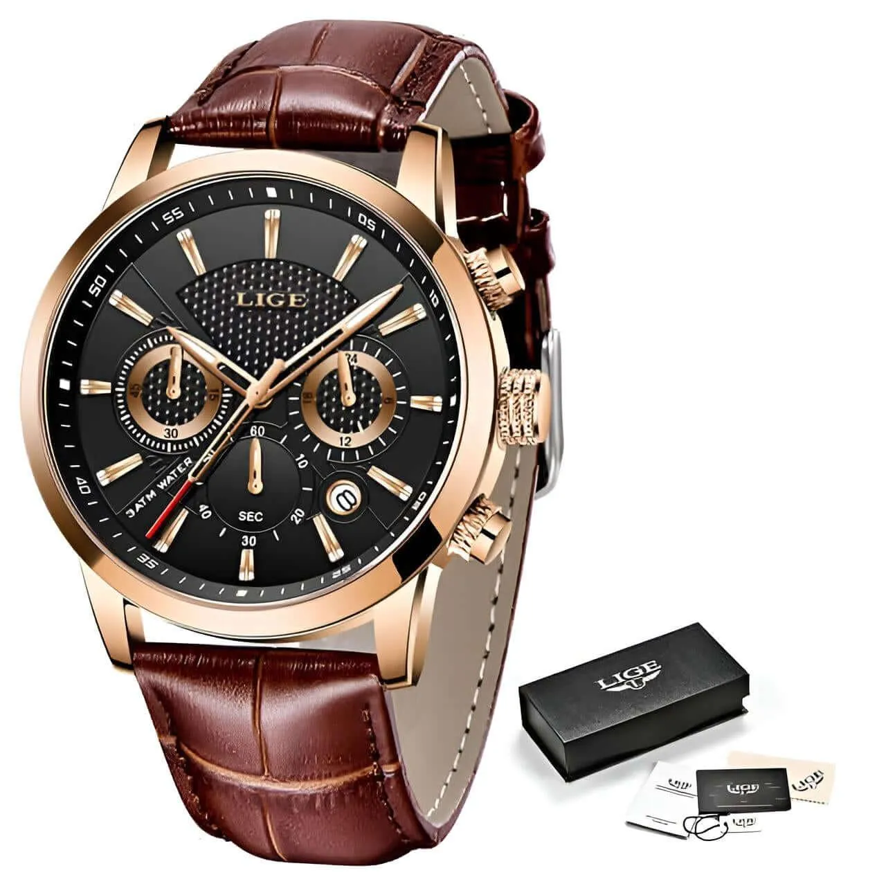 Men's Leather Chronograph Waterproof Watch