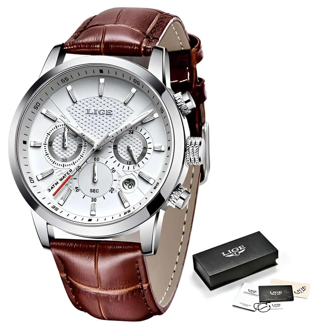 Men's Leather Chronograph Waterproof Watch