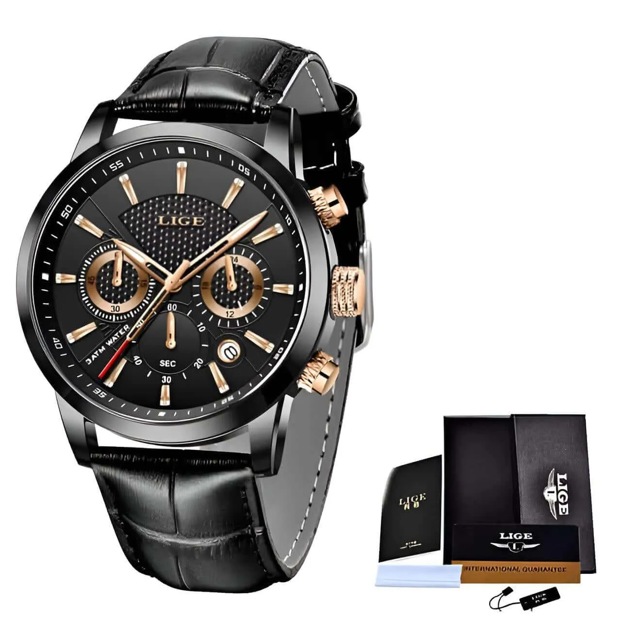Men's Leather Chronograph Waterproof Watch