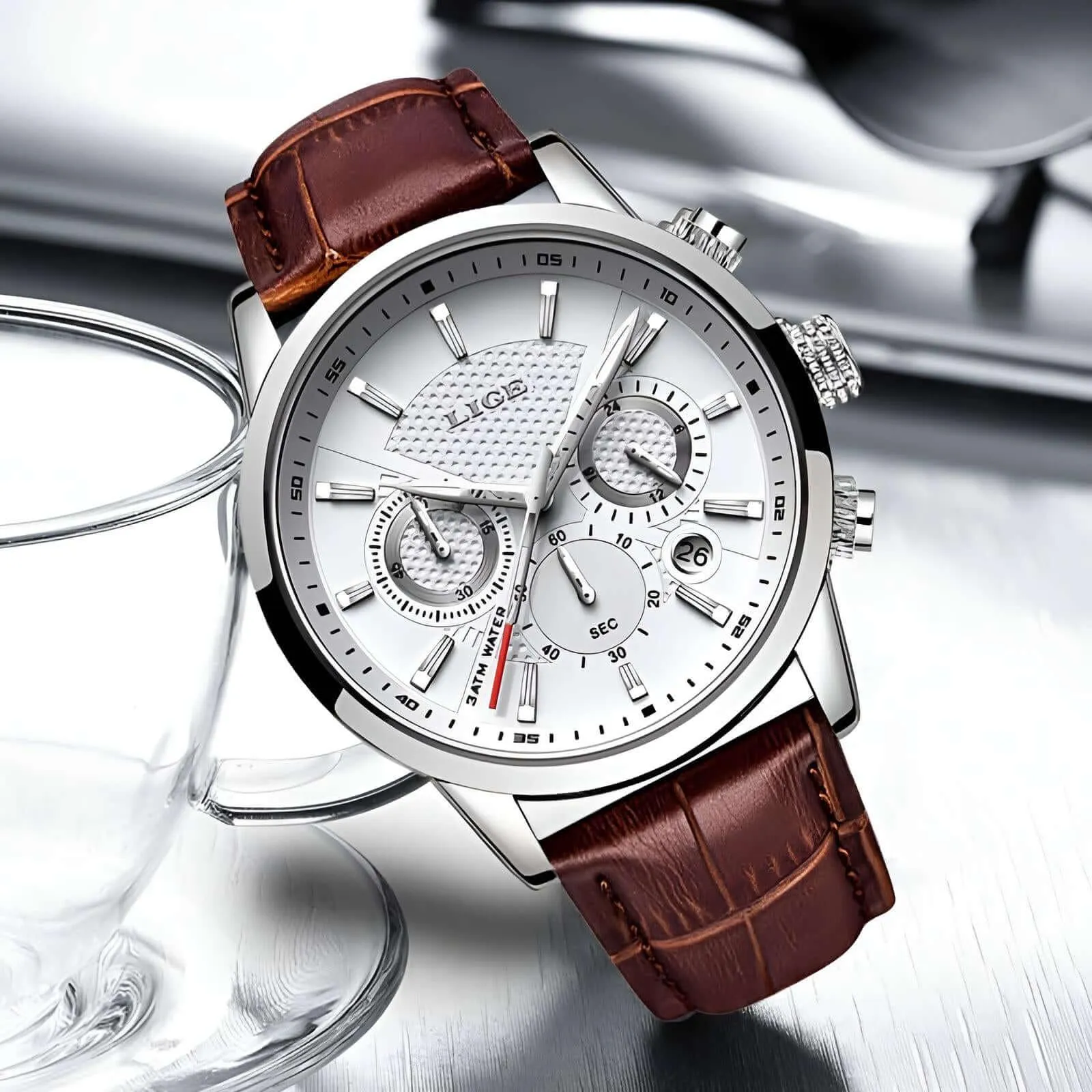 Men's Leather Chronograph Waterproof Watch