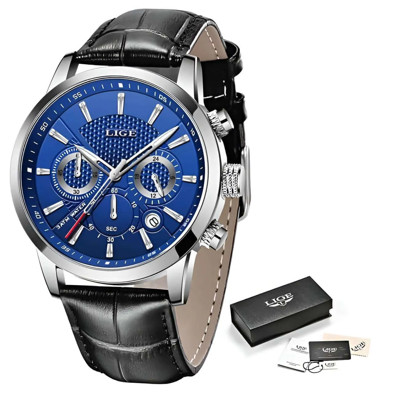 Men's Leather Chronograph Waterproof Watch