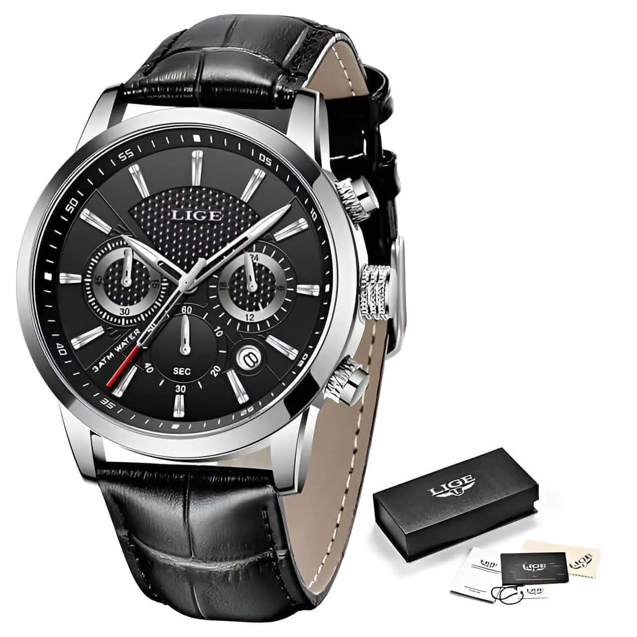 Men's Leather Chronograph Waterproof Watch