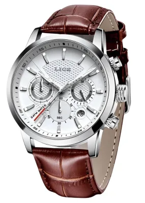 Men's Leather Chronograph Waterproof Watch