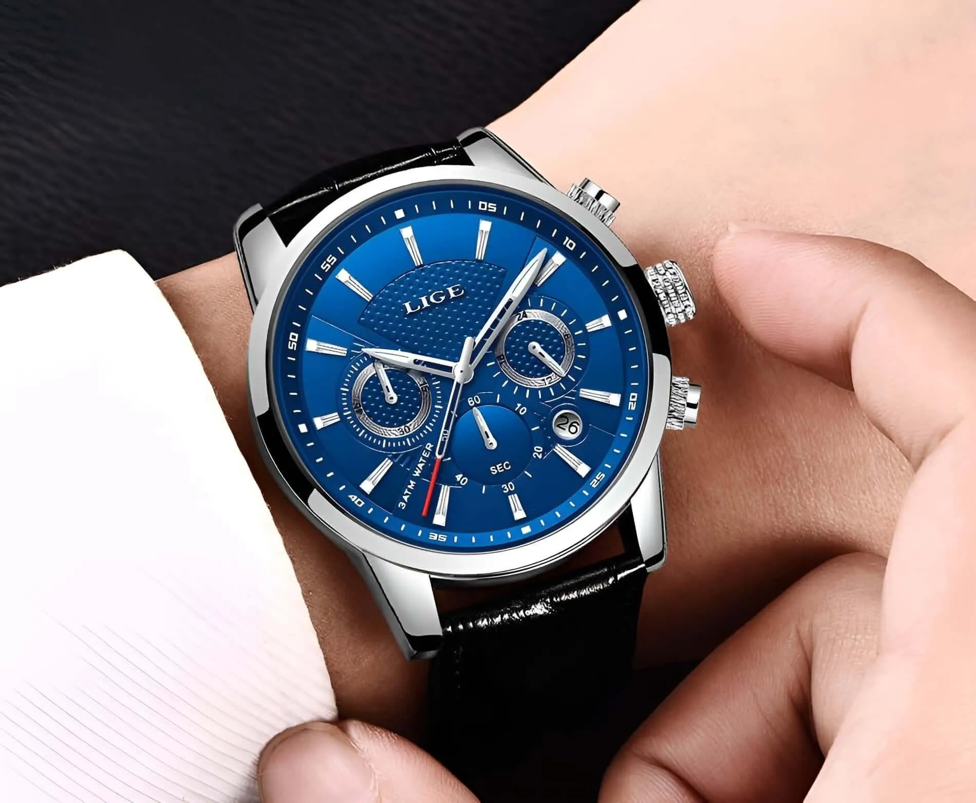 Men's Leather Chronograph Waterproof Watch