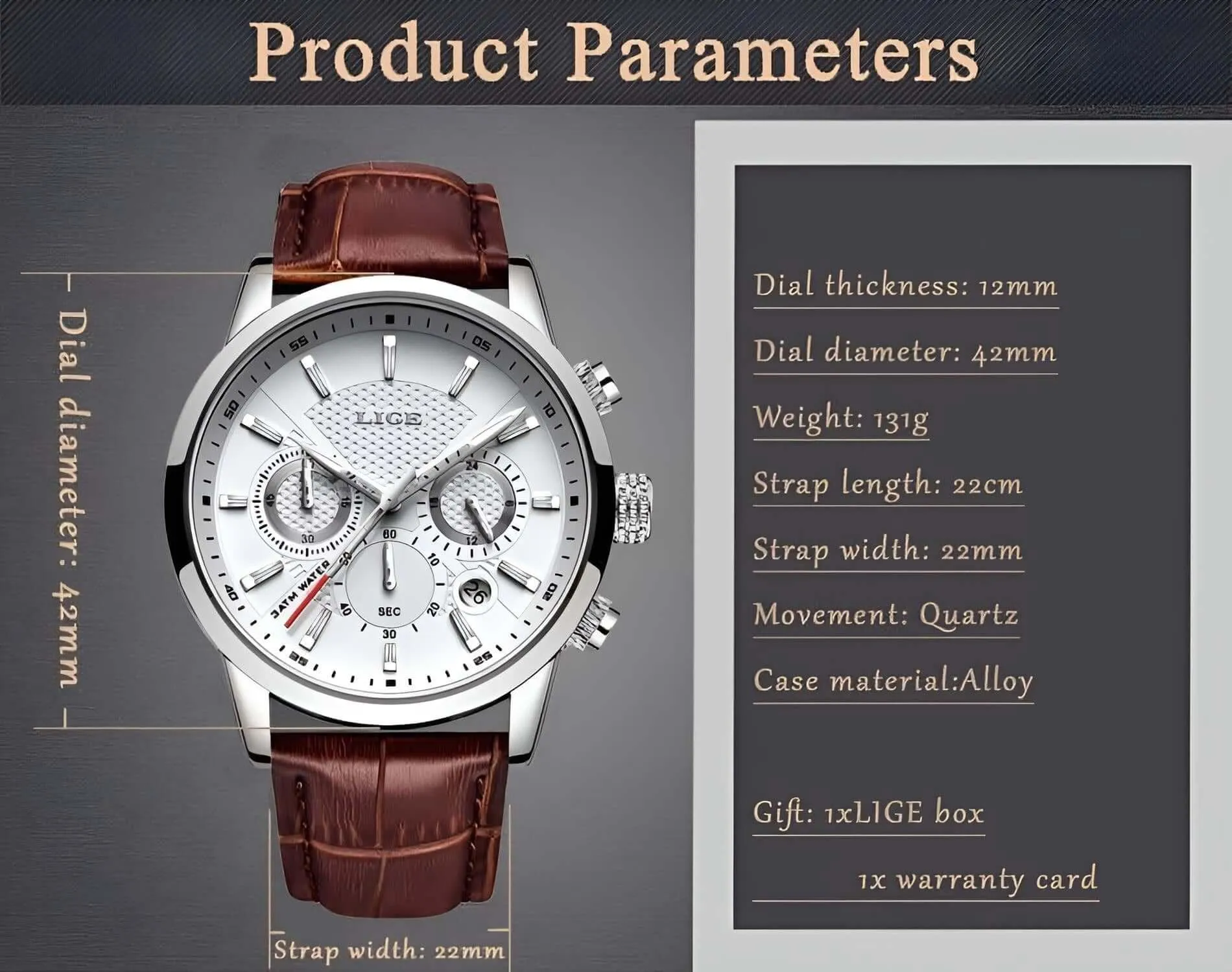 Men's Leather Chronograph Waterproof Watch