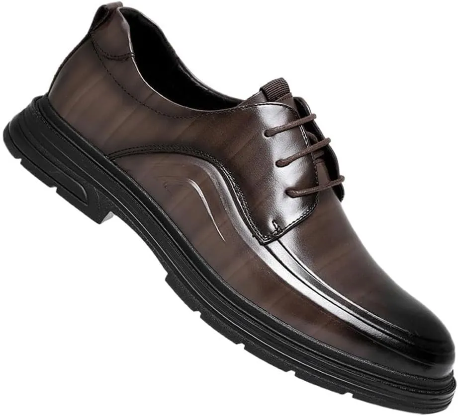 Men’s Leather Oxford Dress Shoes Formal Business Lace Up Loafers Round Toe Comfortable Non Slip Classic Tuxedo Office Wedding Shoes for Men Workwear